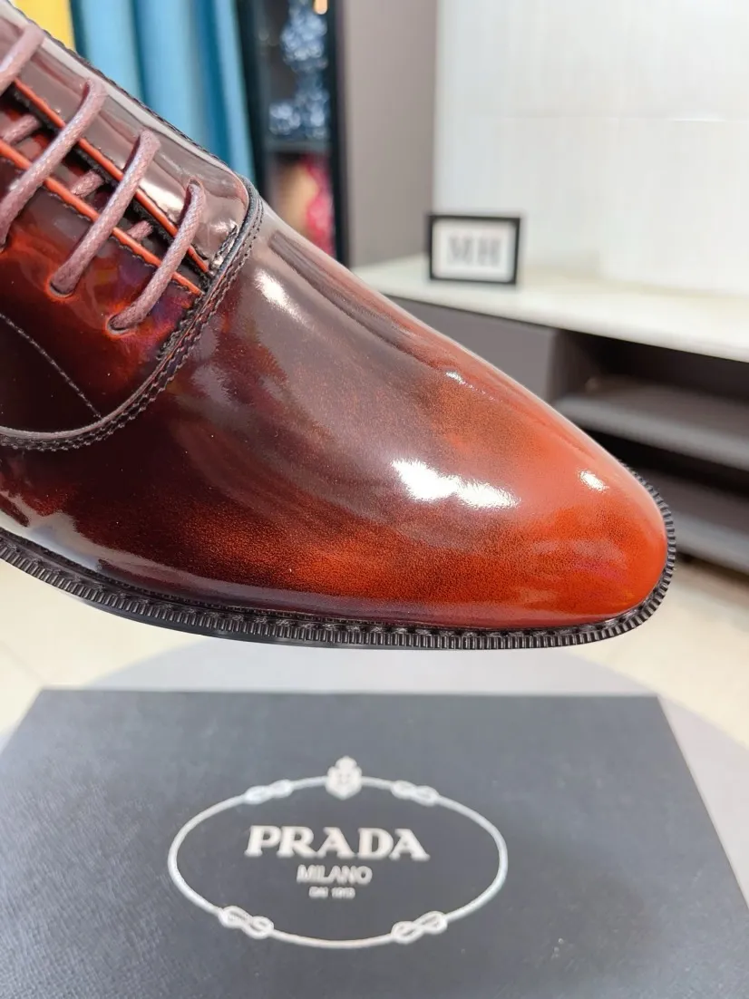 Men's shoes 💰540🌹🌹【PRADA Leather Shoes】Top purchasing agent Original imported Italian custom cowhide leather surface, fully imported water-dyed breathable cowhide lining, original factory special molded sole super comfortable, size: 38-44